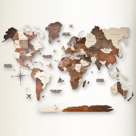 3d Wooden World Map - 200 cm x 120cm - -Multicolor 